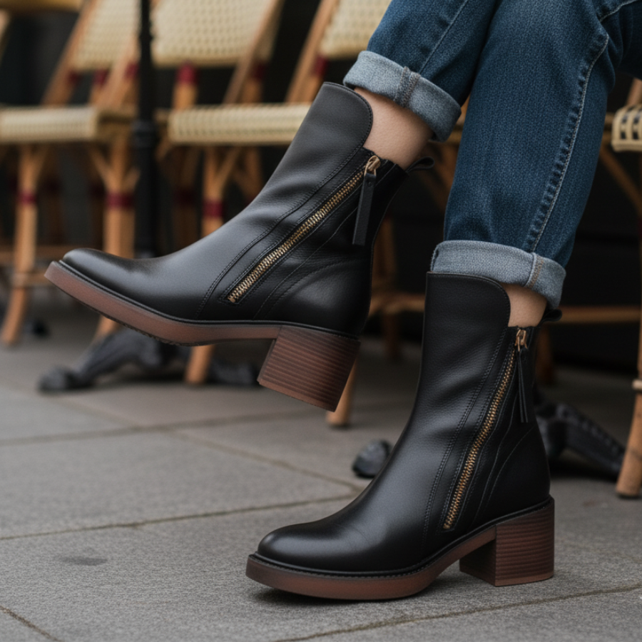 Valorine™ |  Svarta läderstövletter med bekväm klack, eleganta och tidlösa