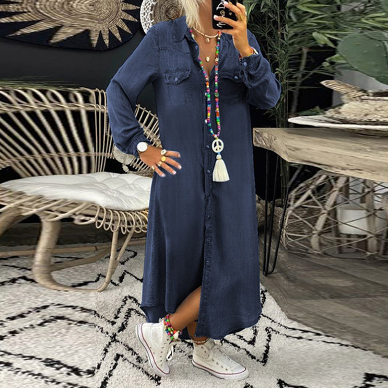 Valorine™ - Långärmad Maxiklänning i Denim
