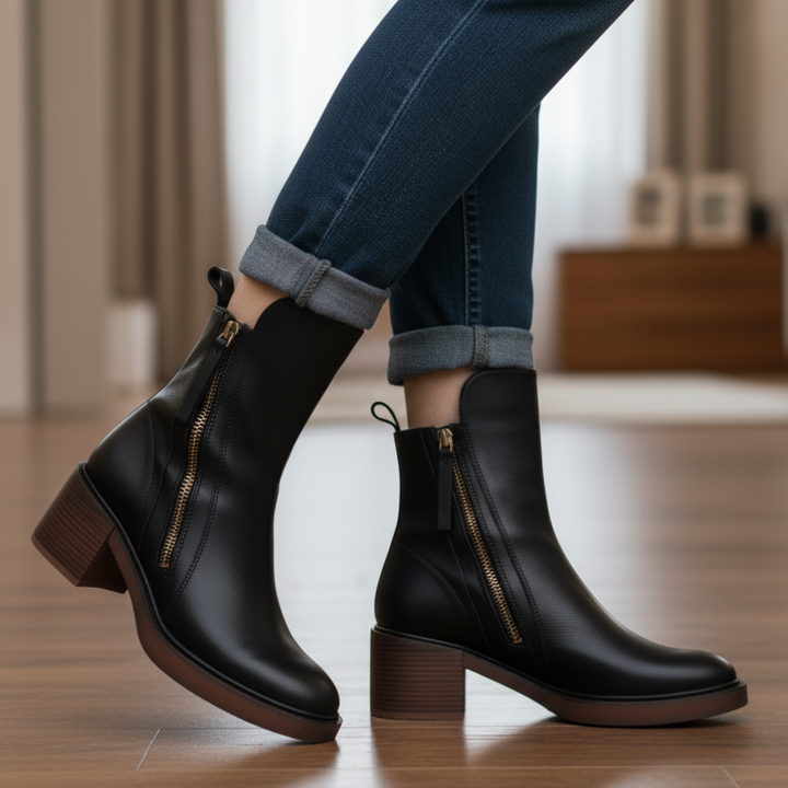 Valorine™ |  Svarta läderstövletter med bekväm klack, eleganta och tidlösa