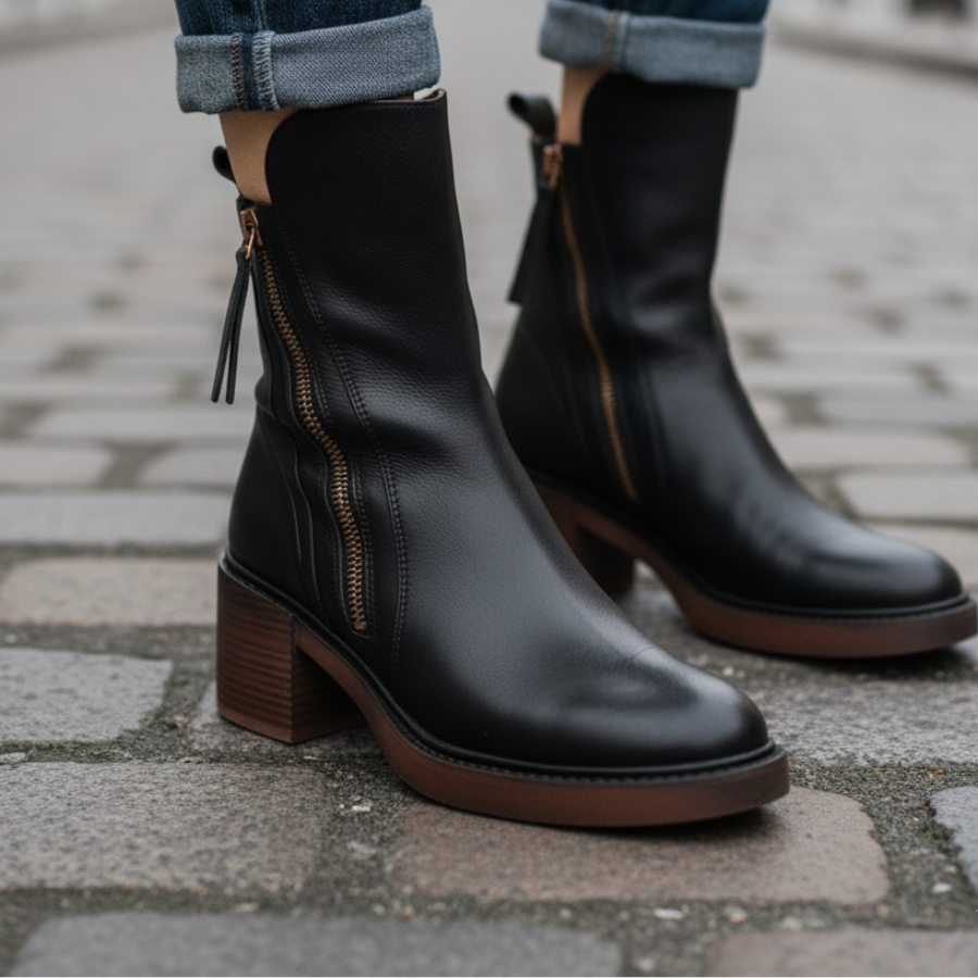 Valorine™ |  Svarta läderstövletter med bekväm klack, eleganta och tidlösa
