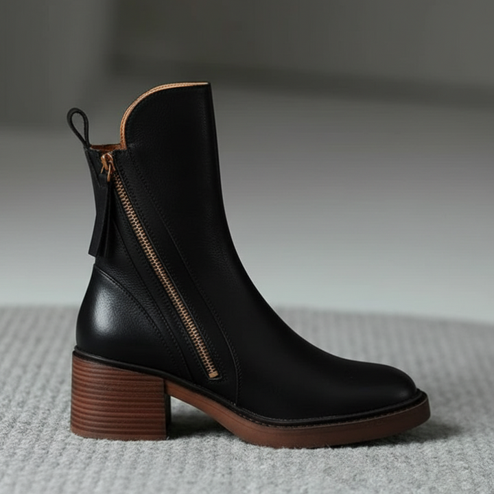 Valorine™ |  Svarta läderstövletter med bekväm klack, eleganta och tidlösa
