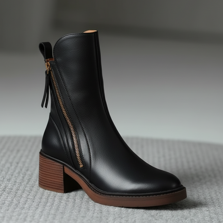 Valorine™ |  Svarta läderstövletter med bekväm klack, eleganta och tidlösa